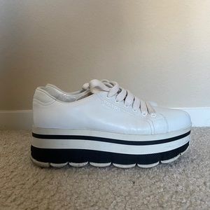 Prada platform sneakers, white leather authentic